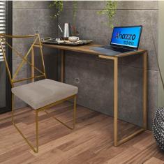 Imagem de Kit Escritório Clark Cadeira e Mesa Industrial Ferro Dourado Tampo MDF Rústico Sintético Bege - Ahz Móveis