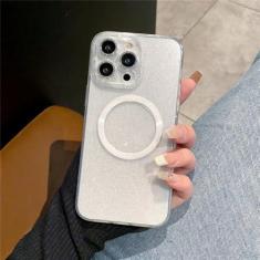 Imagem de Luxo glitter macio caso de carga sem fio para iphone 14 13 12 11 pro max silicone magnético capa à prova de choque, branco, para iphone 14 pro