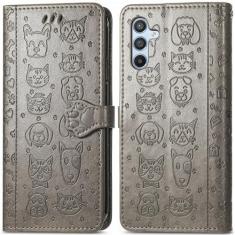 Imagem de ROPIGO Capa carteira para Samsung Galaxy A54 5G, couro PU premium em relevo para gato e cachorro [suporte] [compartimentos para cartões] [alça de pulso] [6,4 polegadas] capa de telefone para Samsung