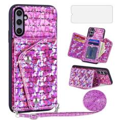 Imagem de Asuwish Capa de telefone para Samsung Galaxy S24 5G capa carteira com protetor de tela de vidro temperado e suporte para cartão de crédito couro brilhante acessórios para celular S 24 24S G5 mulheres