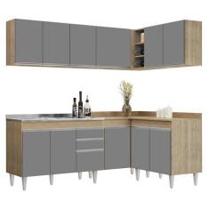 Imagem de Armário de Cozinha Modulado de Canto 6 Peças CP30 com Pia Inox Castanho/Cinza - Lumil