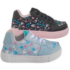 Imagem de Kit 2 Pares Tênis Infantil Feminino Sapato Menina Sapatênis Inverno Es