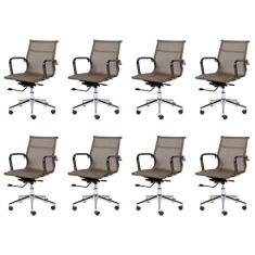 Imagem de Conjunto 8 Cadeiras para Escritório Diretor com Rodízios Tela Mesh Or Design Cobre