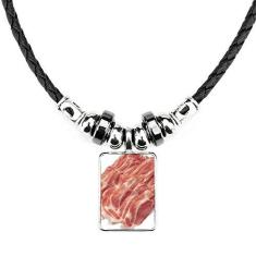 Imagem de DIYthinker Colar de textura de carne crua com pingente de corda de couro de torque