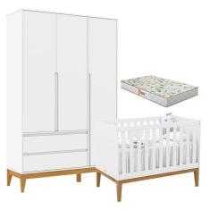 Imagem de Berço Americano Unique E Guarda Roupa 3 Portas Nature Clean Branco Soft Eco Wood Com Colchão Gazin