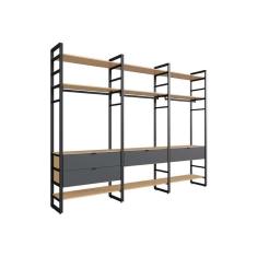 Imagem de guarda-roupa closet modulado industrial philly 4 gv cedro e grafite 294 cm