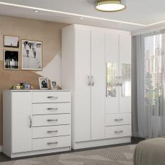 Imagem de Guarda-Roupa Solteiro Noah 4 Portas 2 Gavetas com Cômoda 1 Porta 5 Gavetas Branco - Panorama Móveis