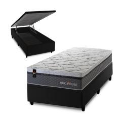 Imagem de Conjunto Box Baú Benton Cinza 96x203x78 c/ Molas Ensacadas