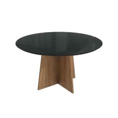 Imagem de Mesa De Sala Jantar Lótus C- Tampo Madeirado C- Vidro 105x105cm Nogueira-preto Fosco-vidro Preto - Kappesberg