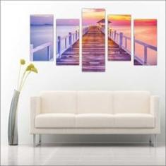 Imagem de Quadro Decorativo Praia Mar Ponte Mosaico 5 Peças Salas