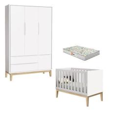 Imagem de Berço Americano E Guarda Roupa 3 Portas New Classic Branco Com Pés Mad