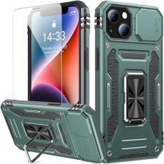 Imagem de Goodon Capa para iPhone 14 Plus com protetor de tela – Capa deslizante para câmera com suporte magnético – Capa protetora fosca à prova de choque de grau militar de 6,1 polegadas para homens, mulheres