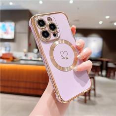 Imagem de Para iPhone 14 Pro Max Luxo Magnético Bonito Chapeamento Capa de Telefone Para iPhone 11 12 13 14 Plus Capa Protetora de Lente, Roxo Claro, Para iPhone 12