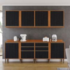 Imagem de Cozinha Compacta 4 Peças 8 Portas 4 Gavetas Pérola Cinamomo/preto