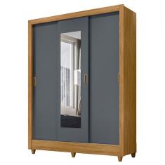 Imagem de Guarda Roupa Casal Bolívia 3 Portas Deslizantes Freijó/Cinza Com Espelho - Moval