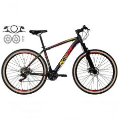Imagem de Bicicleta Aro 29 Ksw Xlt 24v Freios Disco Hidráulicos Garfo Suspensão Pneu Faixa - Preto/vermelho/amarelo Tam.15