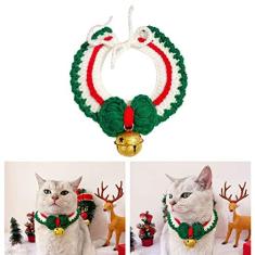 Imagem de Decoração para animais de estimação, tecido à mão, ajustável, resistente, coleira de Natal para animais de estimação com sino para cães (M)