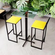 Imagem de Conjunto Mesa Alta Bar Bistrô Quadrada Vidro 2 Banquetas Confort Estof
