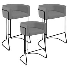 Imagem de Kit 03 Banquetas Fixa Preto Veludo Cinza C-317