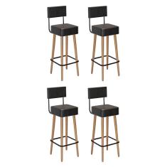 Imagem de Kit 4 Banquetas Barcelona 96cm Couríssimo - Salaone Preto