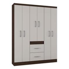 Imagem de Guarda Roupa Casal Milão 6 Portas Chocolate Off White  Poquema - Poque