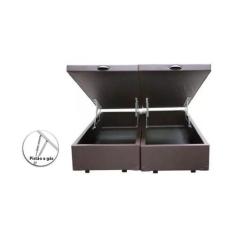 Imagem de Cama Box Baú Queen Bipartido Sintético Marrom Com Pistão A Gás - Imper