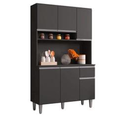 Imagem de Armário Cozinha Compacta 6 Portas Marcia 105cm Cinza Ajl Móveis