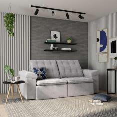 Imagem de Sofá 3 Lugares Retrátil E Reclinável Resende Veludo Cinza 250 Cm - Mob