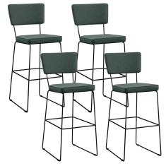 Imagem de Kit 04 Banquetas Alta Linho Verde Musgo
