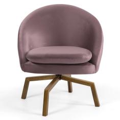 Imagem de Kit 2 Poltronas Decorativas Giratórias Base Ka Madeira Rafa B-305 Veludo Rosê - Domi