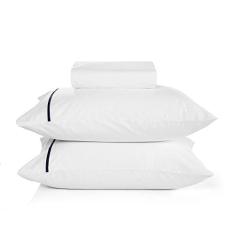 Imagem de Jogo de Cama Queen 3 Peças Karsten Liam Branco e Marinho