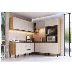 Imagem de Cozinha Modulada 9 Peças Tampo Aéreo 3 Portas Balcão Canto Paneleiro Angico Quiditá Montana/Fumê