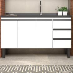 Imagem de Balcão para Cozinha em Aço 144cm 3 Portas 3 Gavetas Netuno Cozimax Branco