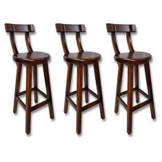 Imagem de Kit 3 Bancos Altos Girafa Com Encosto Em Madeira De Lei Maciça - Imbuia