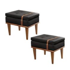 Imagem de Conjunto - 2 Puffs Banqueta Londres Luxo Castellar Móbile, Corino Pret