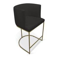 Imagem de Banqueta Paola Linho Base Metálica Dourada - D`rossi Cor A79 Preto