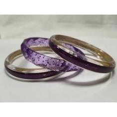 Imagem de pulseira bracelete de acrilico transparente com glitter kit 3pç roxo