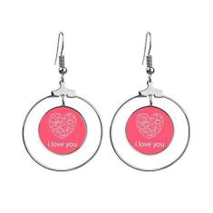 Imagem de Brincos de argola com pingente de coração rosa para dia dos namorados I Love You
