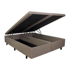 Imagem de Cama Box Baú Queen Reforçada Bege 158x198x42cm com Pistão a gás - Cama