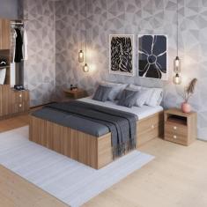 Imagem de Quarto Casal Com Cama Queen, Guarda Roupas E Mesas De Cabeceira 160 Tó