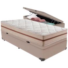 Imagem de Cama Box Baú Bege E Colchão Classic 22 Cm Molas Ensacadas Solteiro Anjos