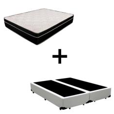 Imagem de Cama Box Queen 158 Tecido Branco Com Colchão Paris Molas Preto 66x158x198