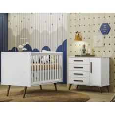 Imagem de Berço Mini Cama e Cômoda Bebe Q Encanto Retrô Branco Qmovi