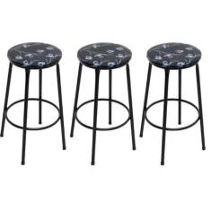 Imagem de Kit Conjunto 3 banquetas em aço cor preto REFORÇADAS p/ balcão / area 