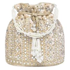 Imagem de Aheli Bolsa feminina Potli Purses feita à mão para noite elegante bolsa de pulso moderna para noivas, Creme 1