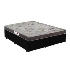 Imagem de Cama Box Casal Colchão Espuma D33 Bordado + Box Bipartido Sintético Preto Serra Negra 55x138x188