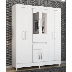 Imagem de Guarda Roupa Roupeiro Solteiro 82060 08 Portas 02 Gavetas c/ Espelho Munique Branco Demóbile