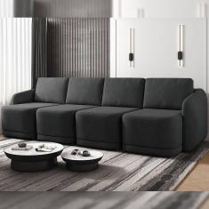 Imagem de Sofá Cama Modulado Retrátil E Reclinável Varsóvia 436cm Veludo Cinza Chumbo G33 - Gran Belo