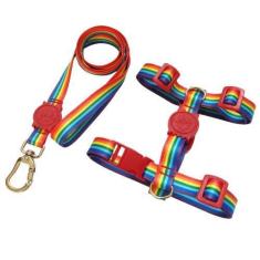 Imagem de Coleira Peitoral H Anti-Puxão Para Cachorro + Guia Arco Íris - Única M