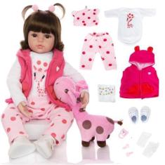 Imagem de Boneca Bebê Reborn Girafinha Luxo Nova Realista De Silicone Pode Dar B